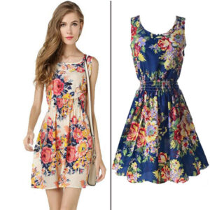 Letní šaty s kytkami ve stylu retro – 2 barvy, S-XXL