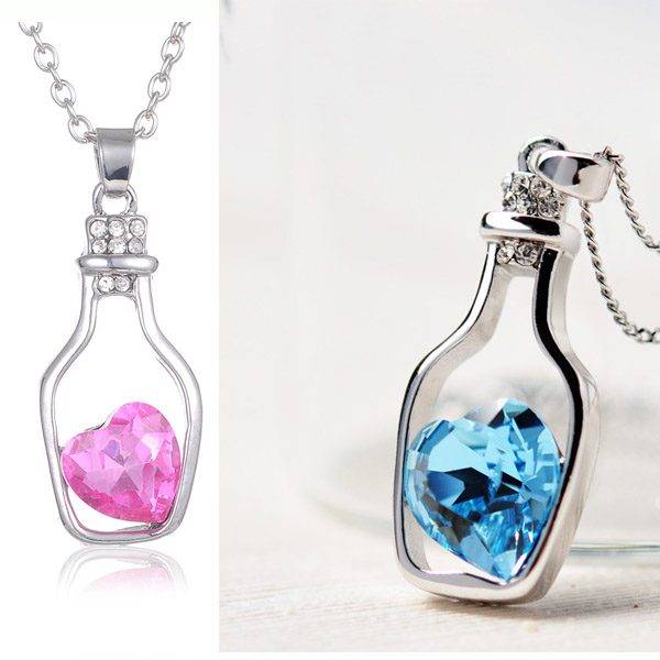 Šperk / řetízek s přívěskem – styl láhev se srdcem, 2 barvy